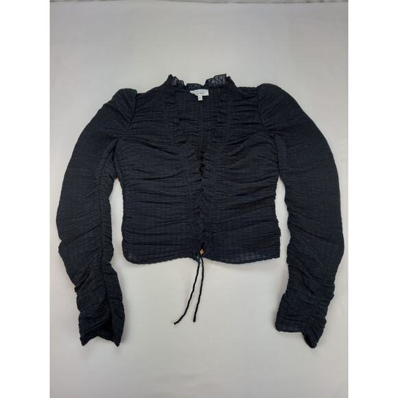 Stockholm Atelier & Other Stories Black Flounce Scrunch Lace Up Cropped Top 6 - Picture 2 of 10